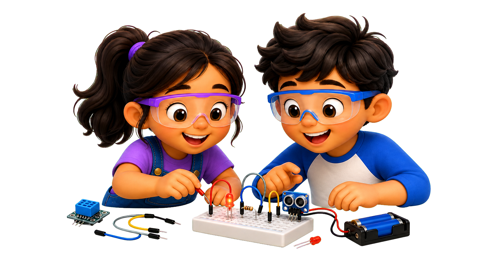 Children safely building an electronics project
